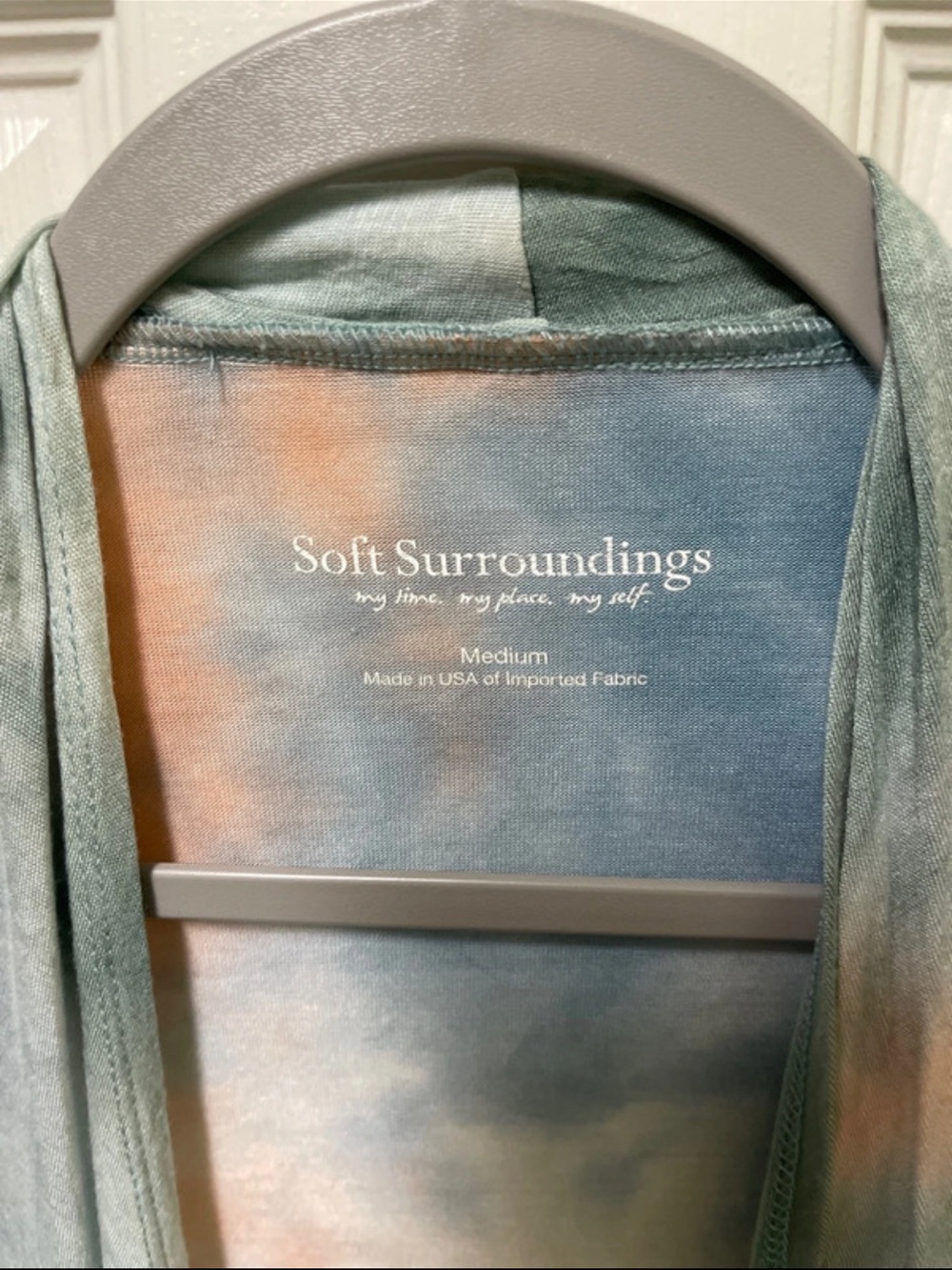 Soft Surroundings Tie-Dye Draped Cardigan - Blue, Green, Peach - Picture 2 of 3